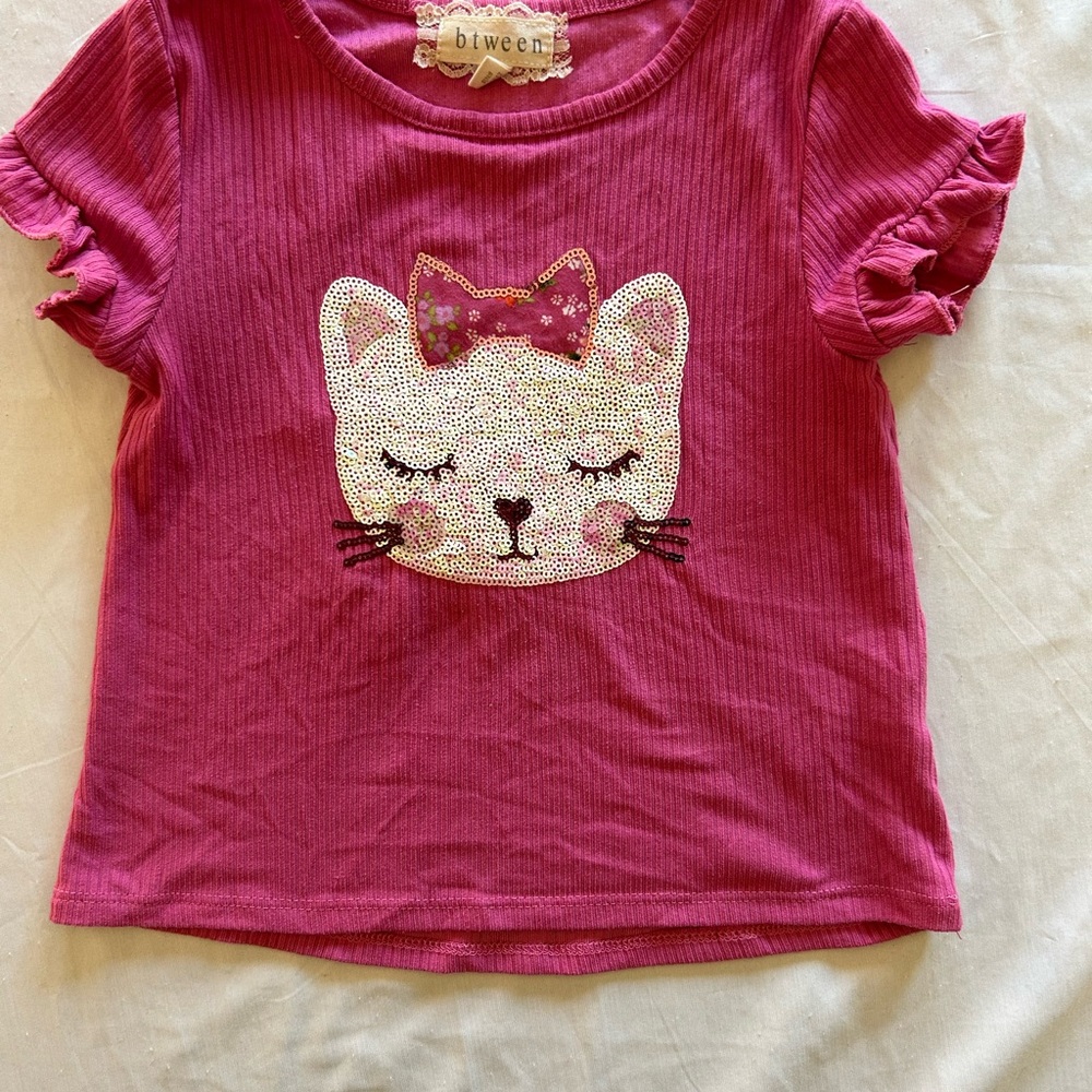 btween Pink Short Sleeve Cat Tee